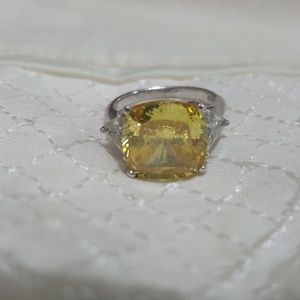 Sterling Silver Ring set with Cushion Yellow Topaz